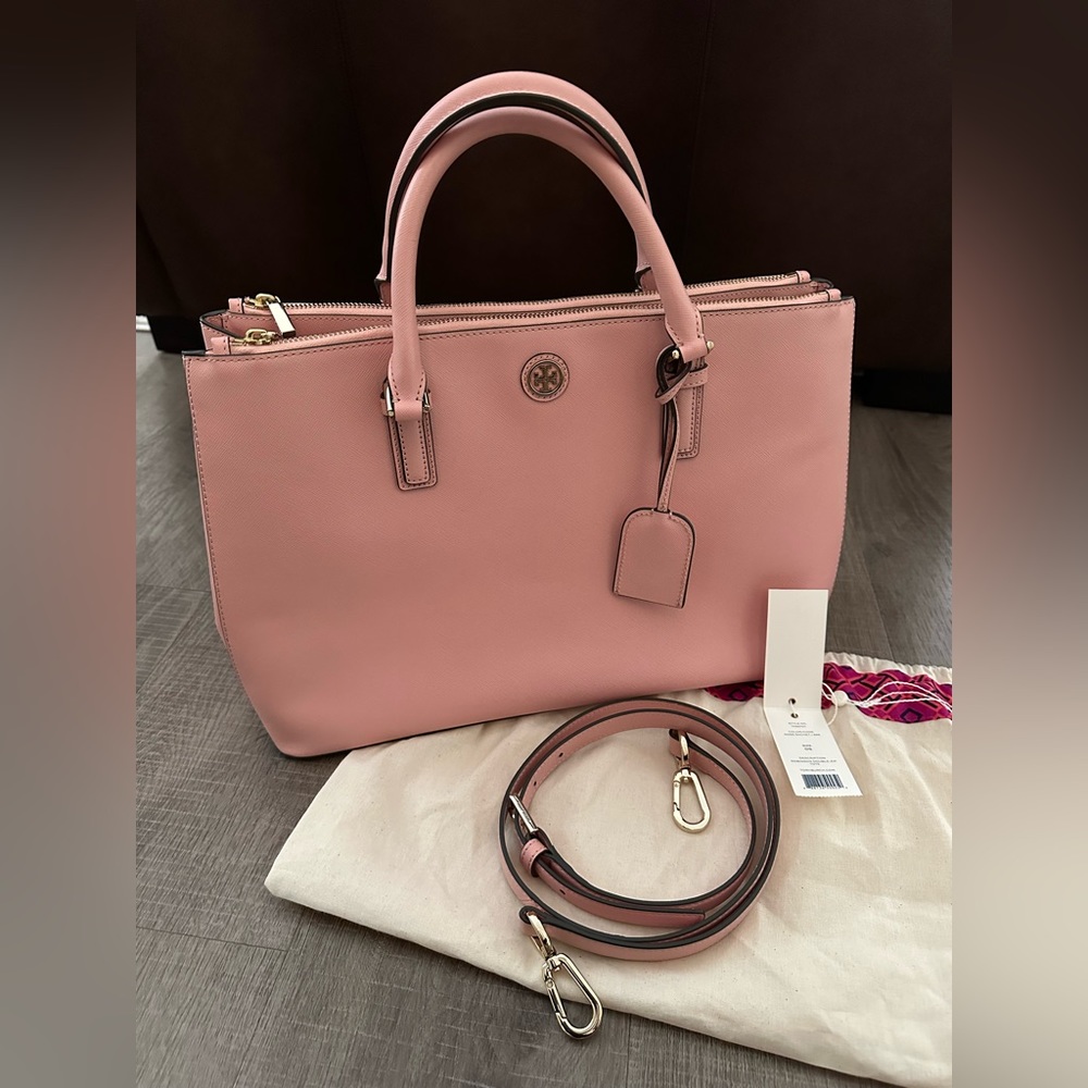 Tory Burch Large Robinson Double Zip Tote Pink Rose Sachet